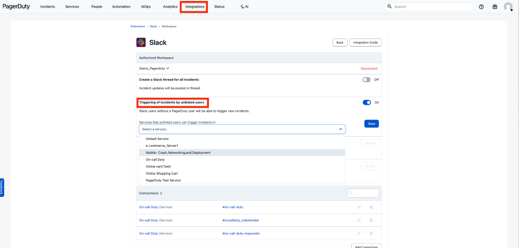 管理者はPagerDuty登録外のユーザーによるインシデント作成の可否、インシデント作成に利用可能なサービス指定等の設定